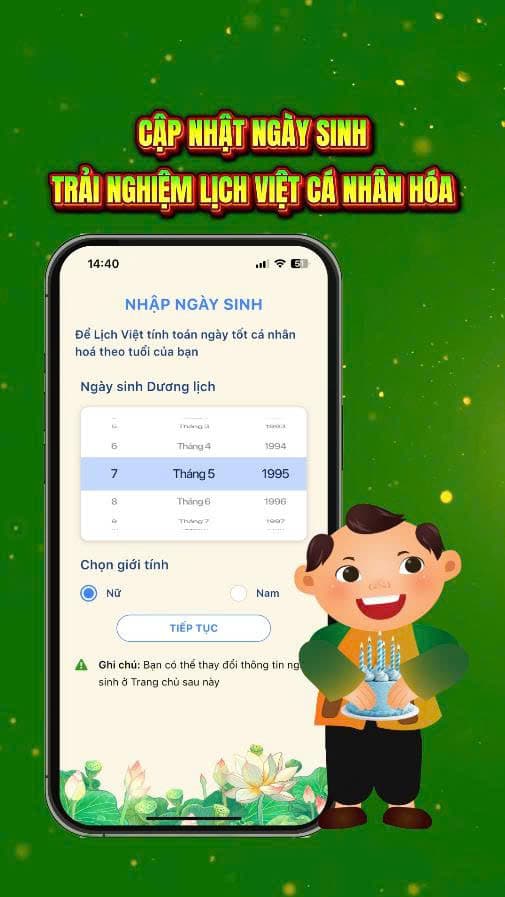 Cập nhật ngày sinh - Trải nghiệm Lịch Việt cá nhân hóa